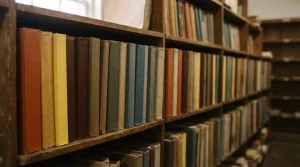 Mehrere aufrecht stehende Archivordner in einem schlichten Regal