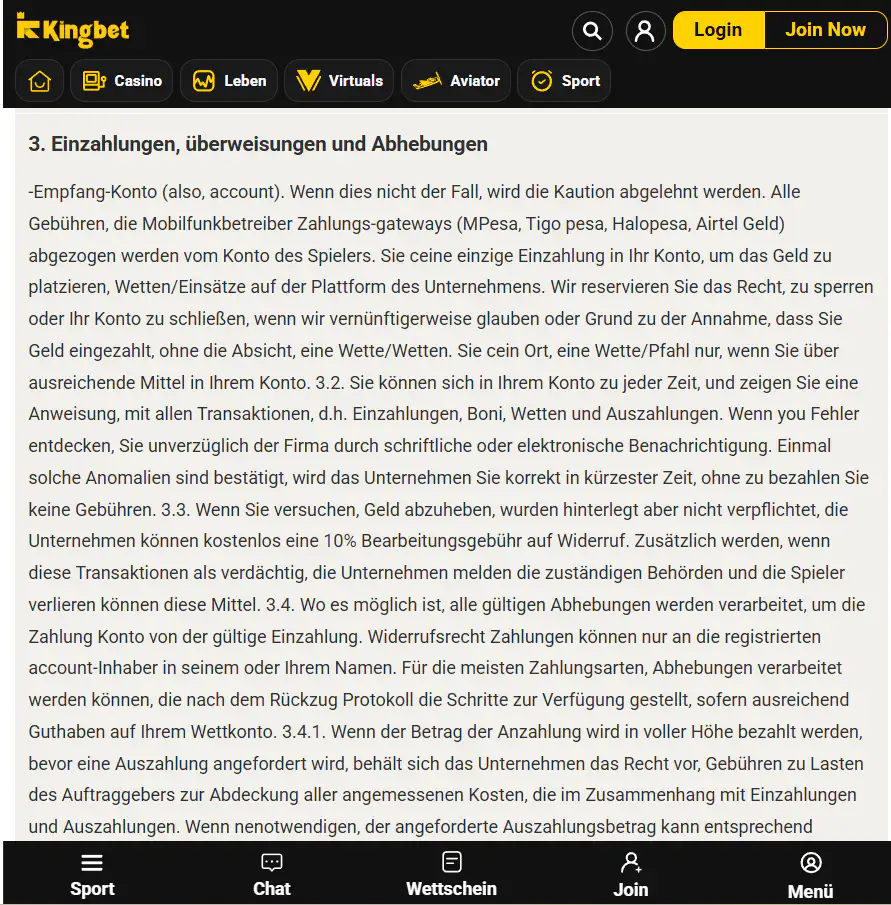 KingBet-Einzahlungsansicht mit mobilen Geldbörsen