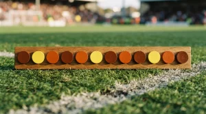 Spielfeld mit mehreren farbigen Markierungen entlang einer gedachten Zeitlinie