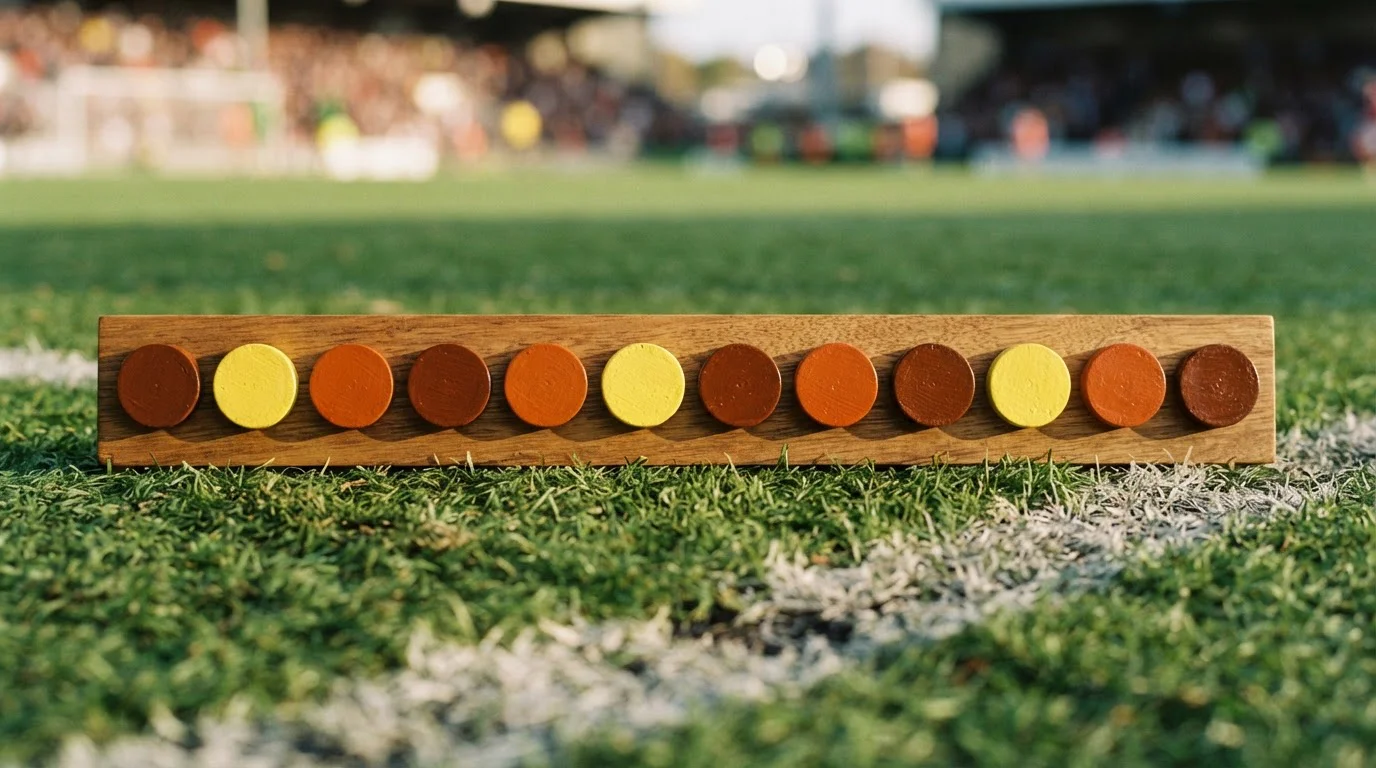 Spielfeld mit mehreren farbigen Markierungen entlang einer gedachten Zeitlinie